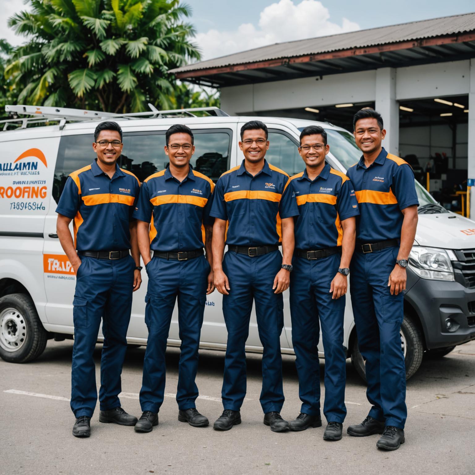 The InfoPlex Roofing crew in front of their company van
