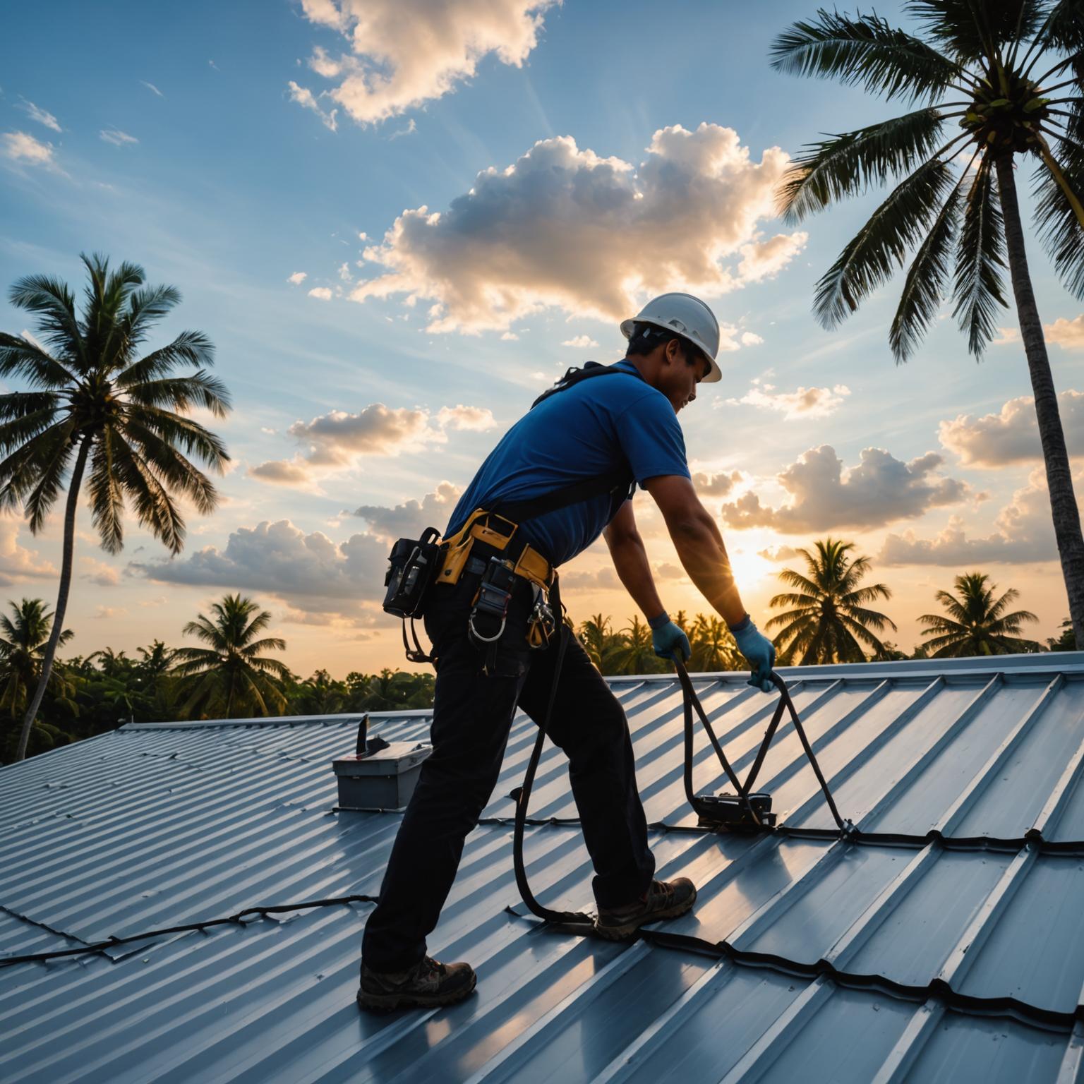 InfoPlex roofer fitting metal panels on a Kuala Lumpur home